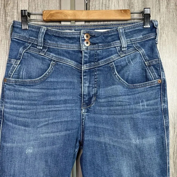 Anthropologie Pilcro Jeans Straight Leg Distressed Blue Color Stretch 28 - Picture 2 of 9